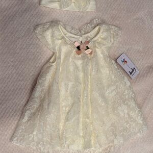 Baby Starters Cream Lace Dress with Bow